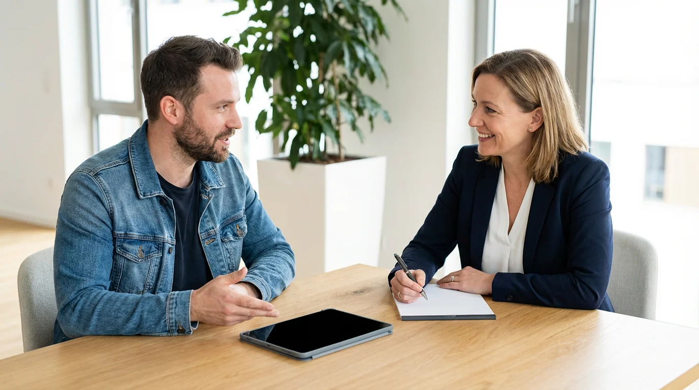 A client and a financial advisor having a productive meeting in a modern office.