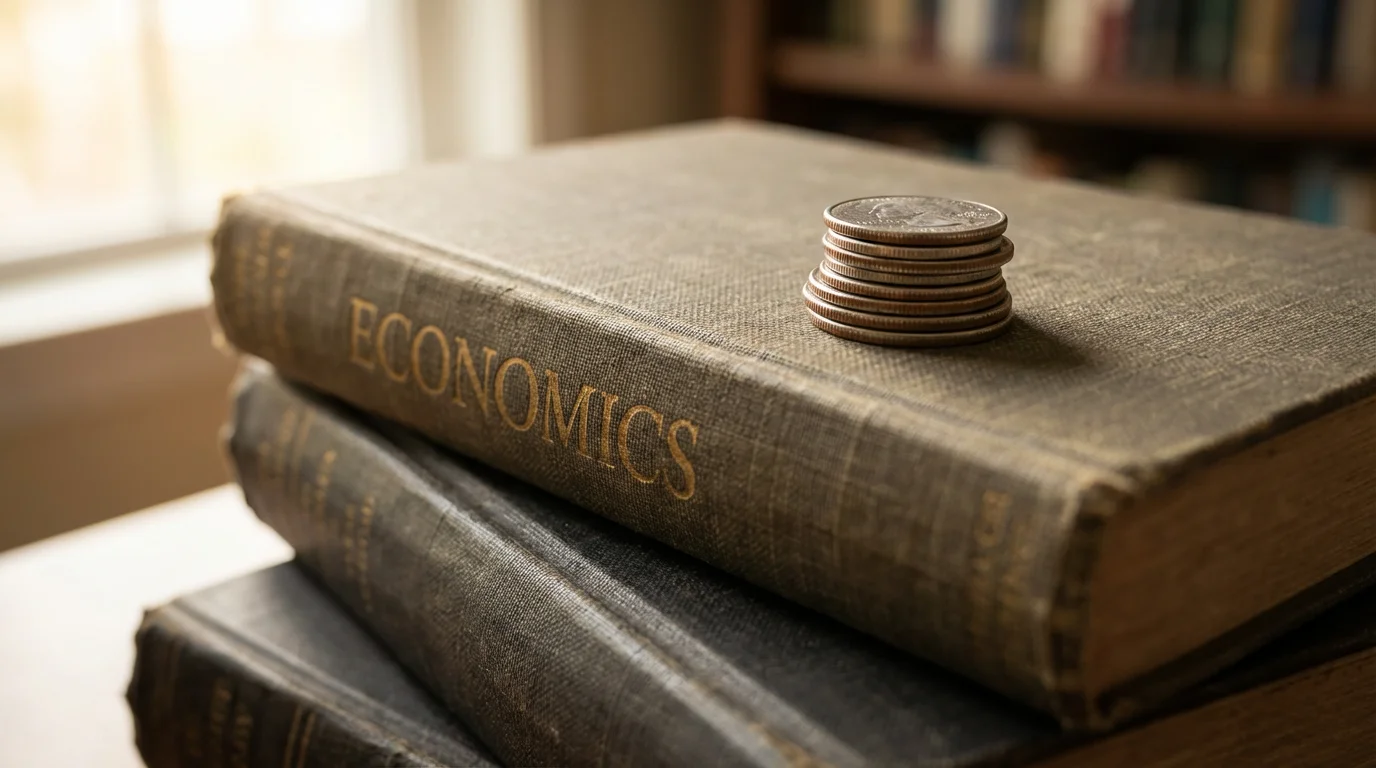 A close-up macro photo of a pile of coins resting on a stack of books.