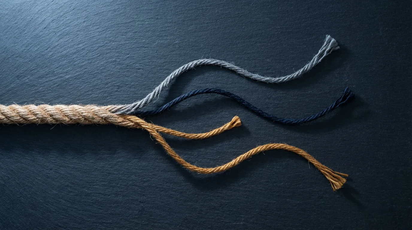 A high angle photo of a rope unraveling into multiple colorful threads, symbolizing income diversification.