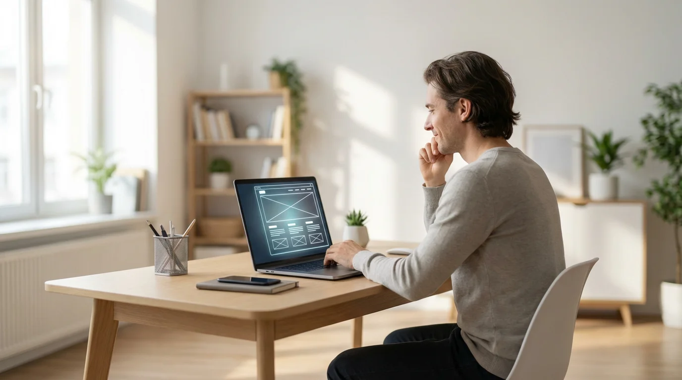 A person in a sunlit room researches hospital financial assistance programs on a laptop.