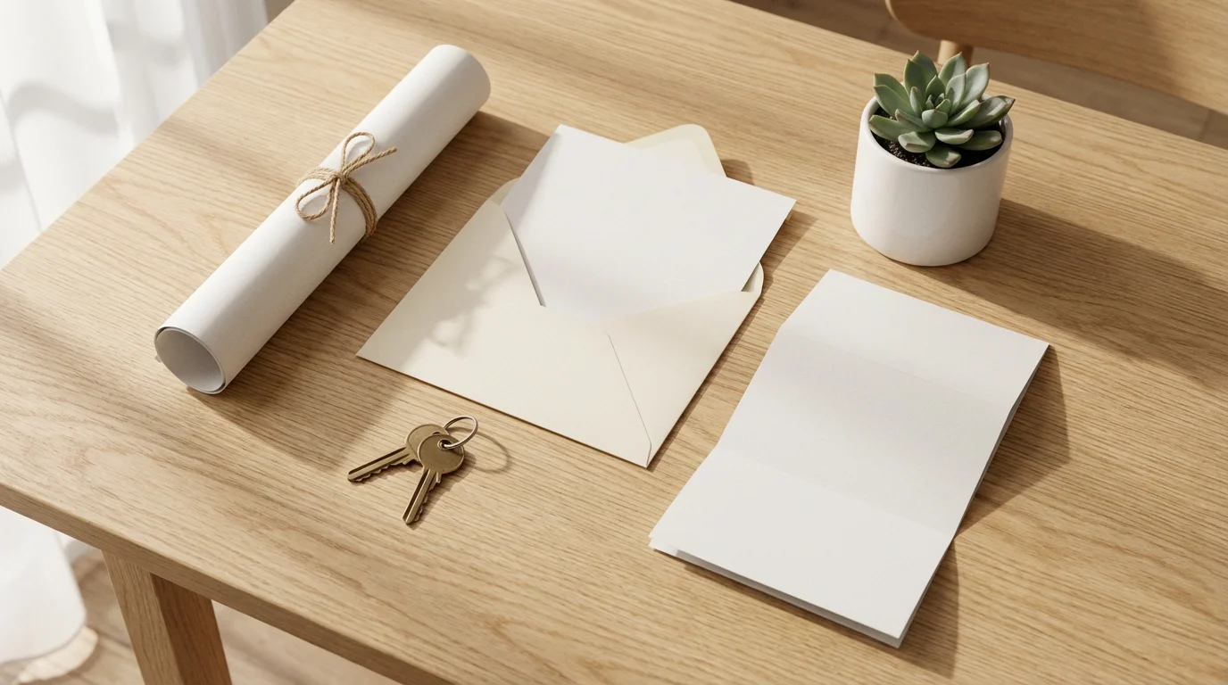 Flat lay of three estate planning documents, house keys, and a small plant.