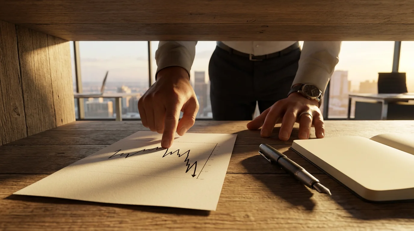 Hands of a financial advisor and client reviewing a chart during golden hour.