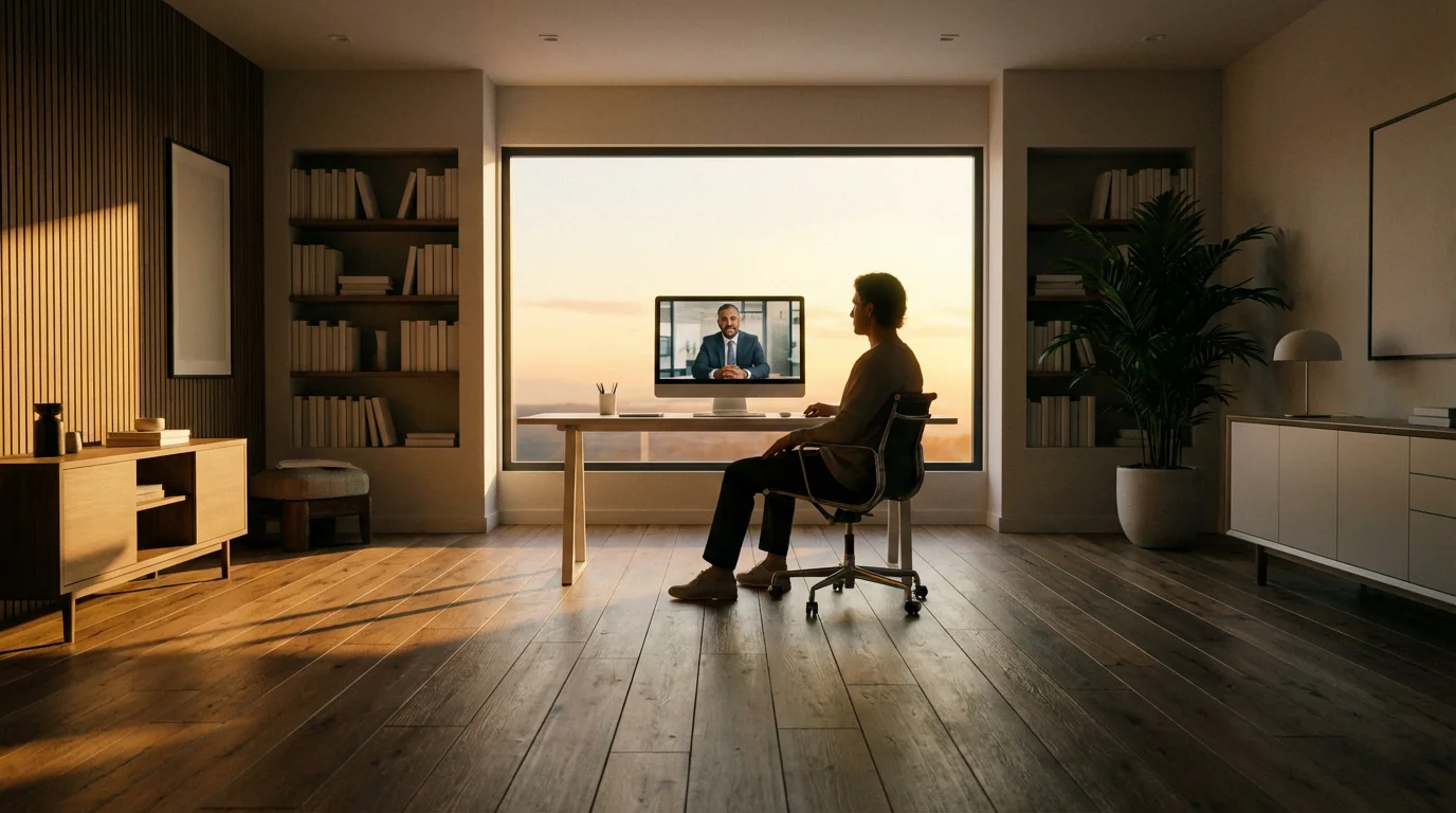 Person in a home office having a video call with a financial professional.