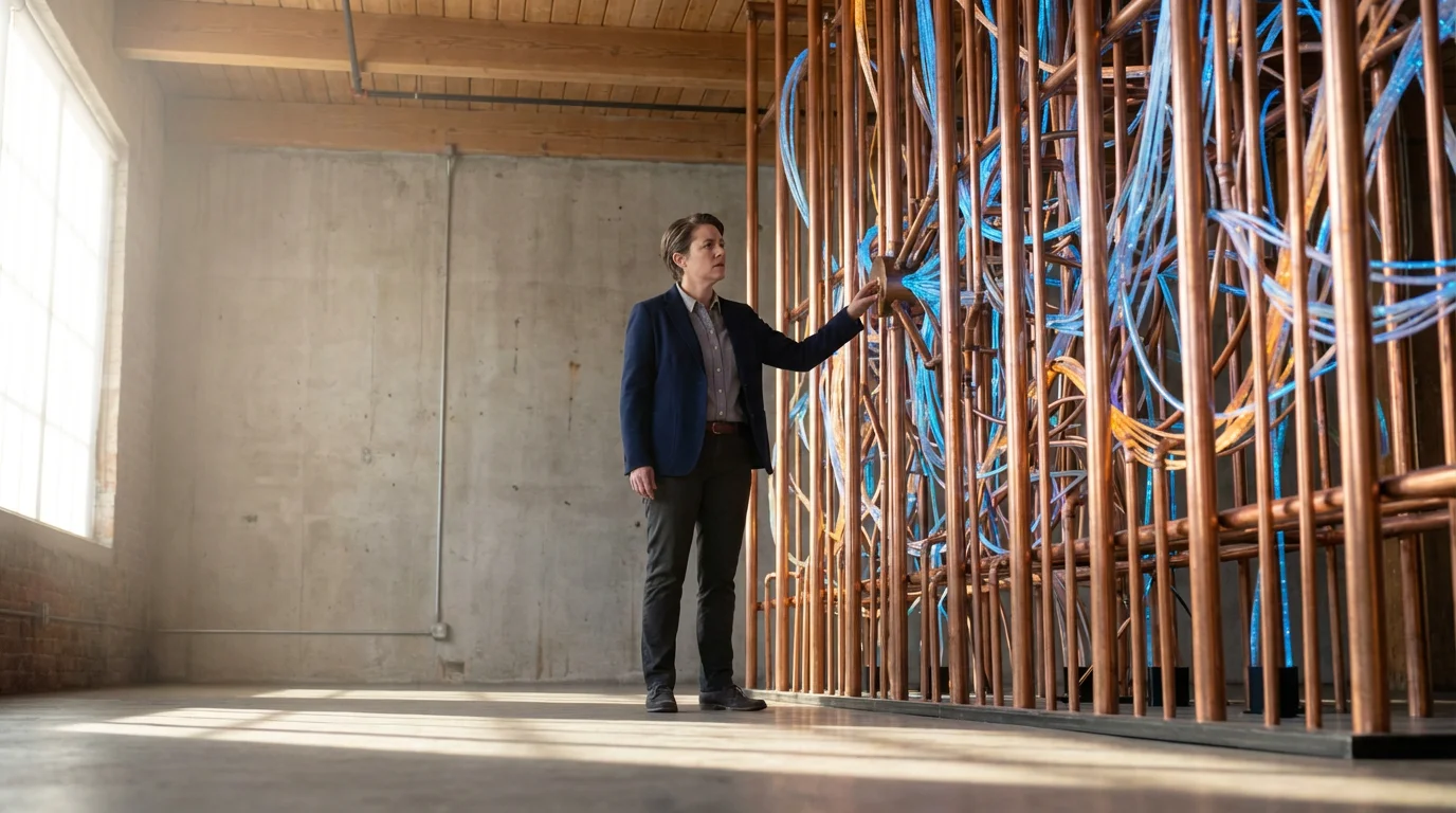 Person standing before a huge, complex network of pipes, symbolizing complicated financial planning.