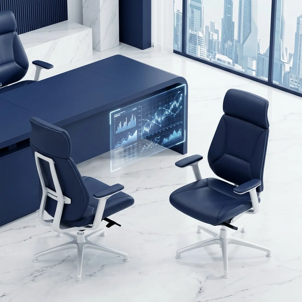 3D isometric office setting with two chairs, symbolizing a professional consultation.