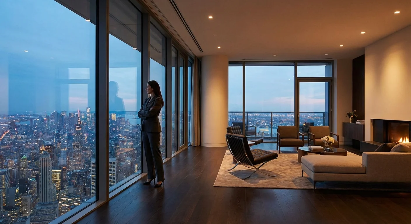 A confident man looking out a window, representing the security of prioritizing savings.