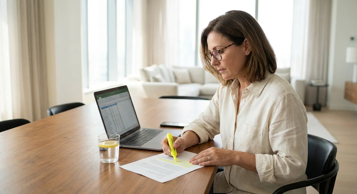 A hand signing a document on a clean, professional desk.