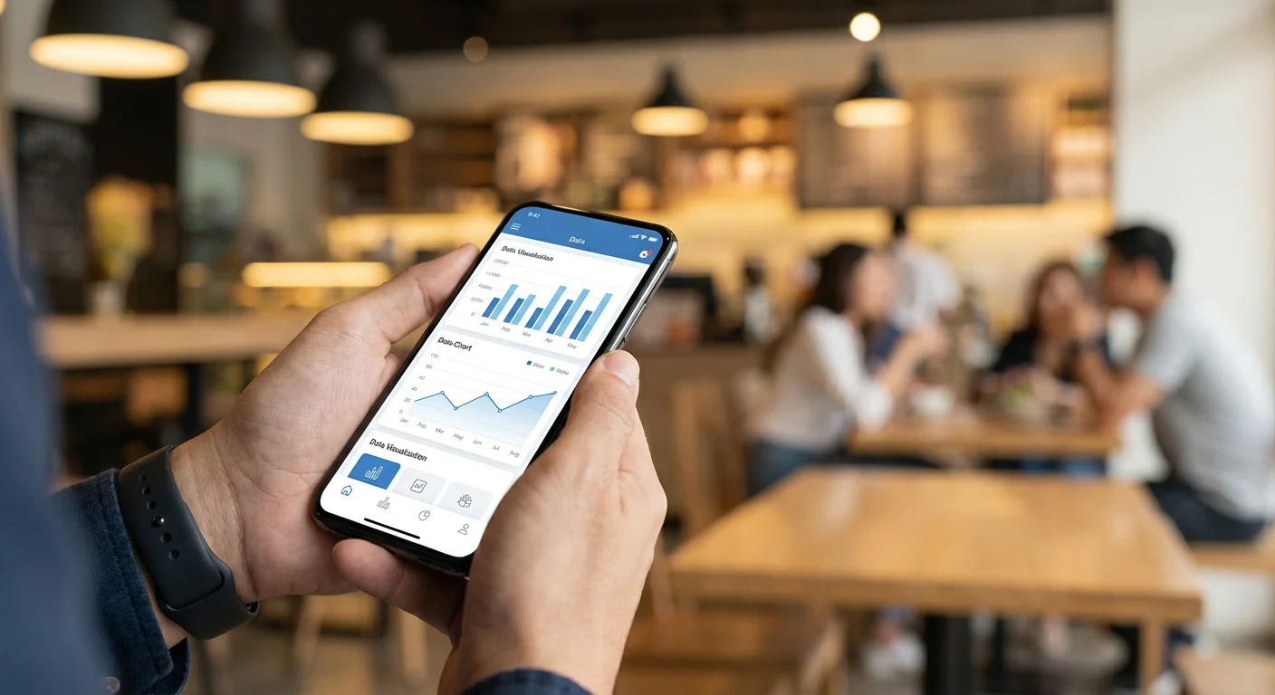 A man confidently using a tablet in a cafe to shop for life insurance online.