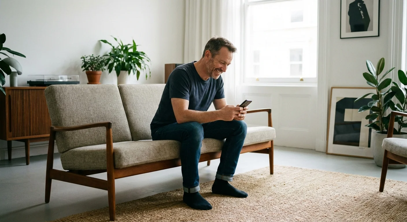 A man having a calm phone conversation, representing negotiation with lenders.