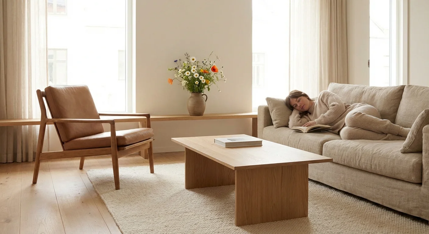 A minimalist and cozy living room, illustrating the beauty of a Lean FIRE lifestyle.