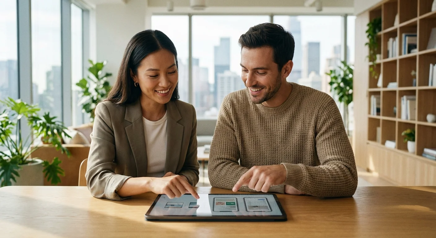 A person having a professional meeting with a financial advisor in a bright, modern office.