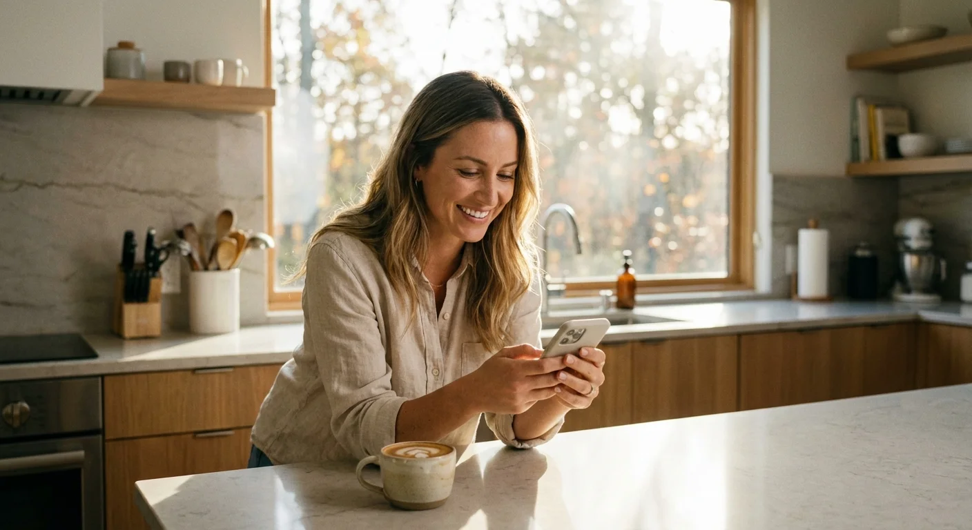 A person holding a tablet showing a digital planner template in a bright, modern room.