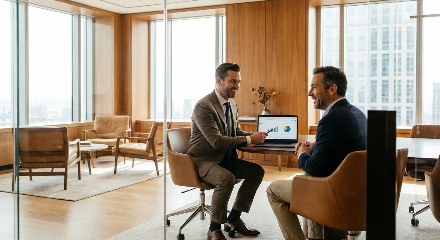 A person meeting with a financial advisor in a professional office.