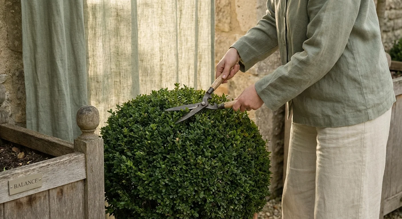 A person pruning a tree to maintain its shape.