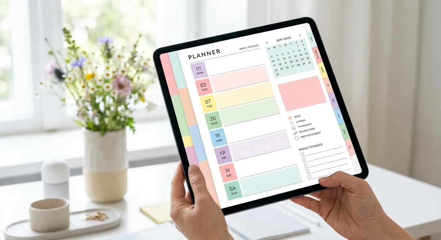 A person sitting at a plant-filled desk, researching ethical brands on a laptop.