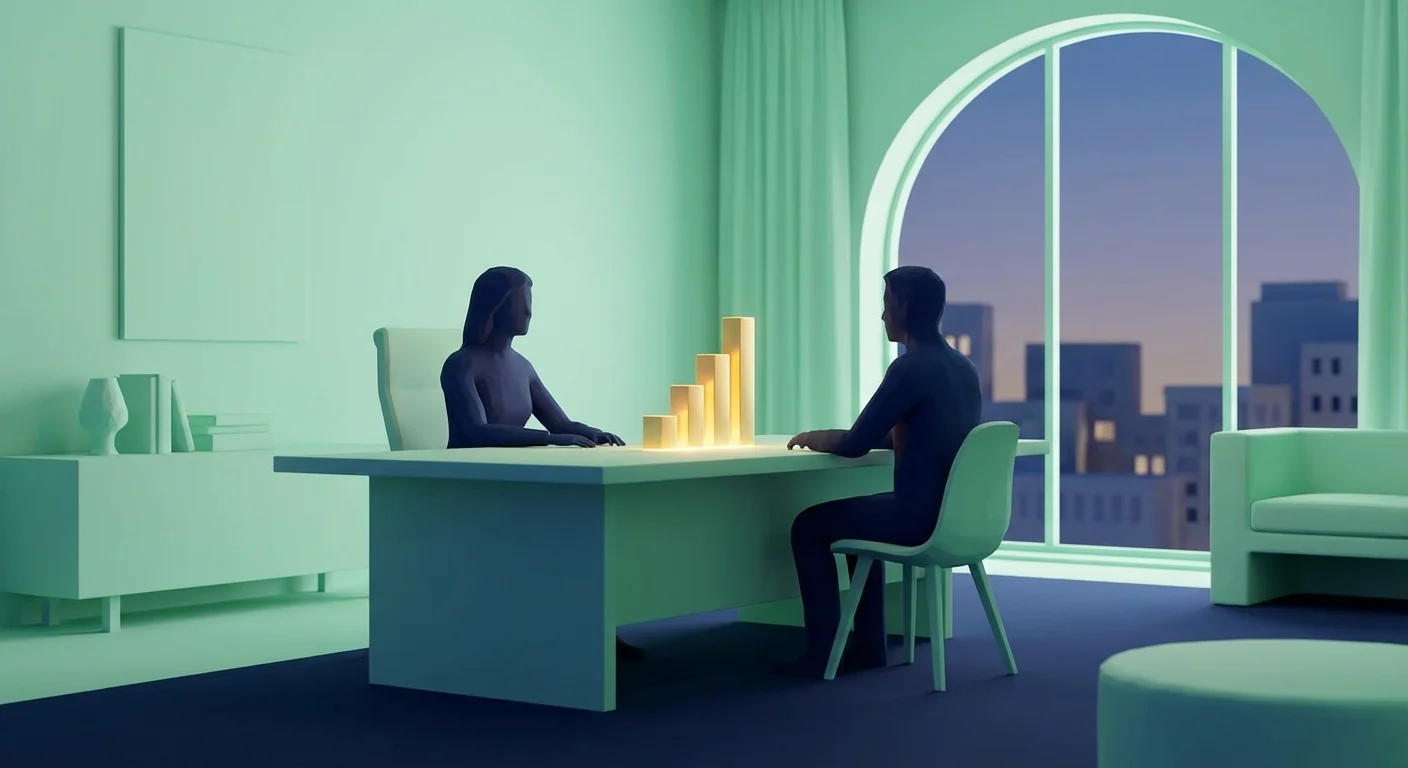 A person smiling while looking at an improving credit score graph on a tablet.