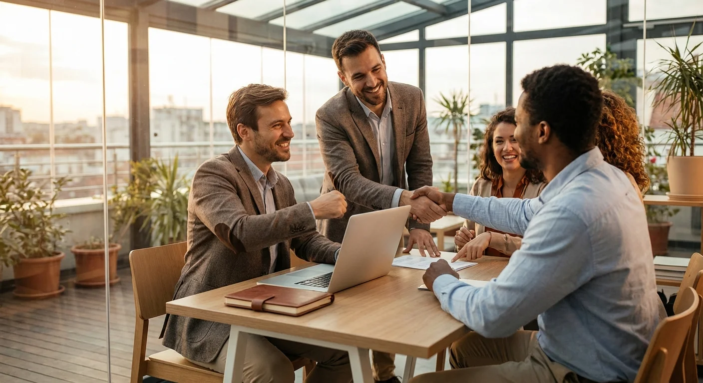 A professional meeting between a client and a financial advisor in a modern office.