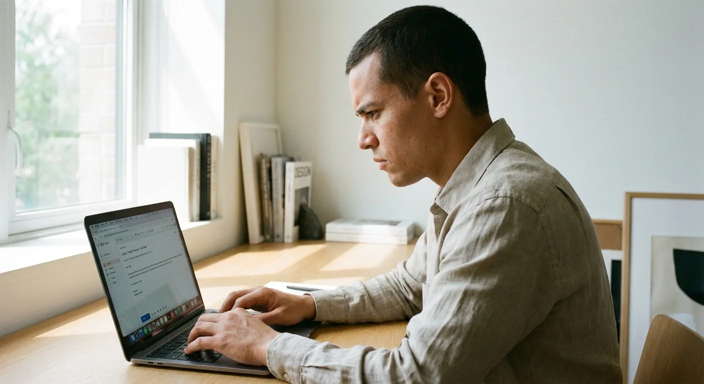 A woman thoughtfully reviewing her finances on a tablet in a cozy living room.