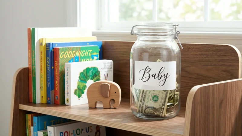 A young professional smiling at a laptop in a bright, modern apartment, representing financial confidence.