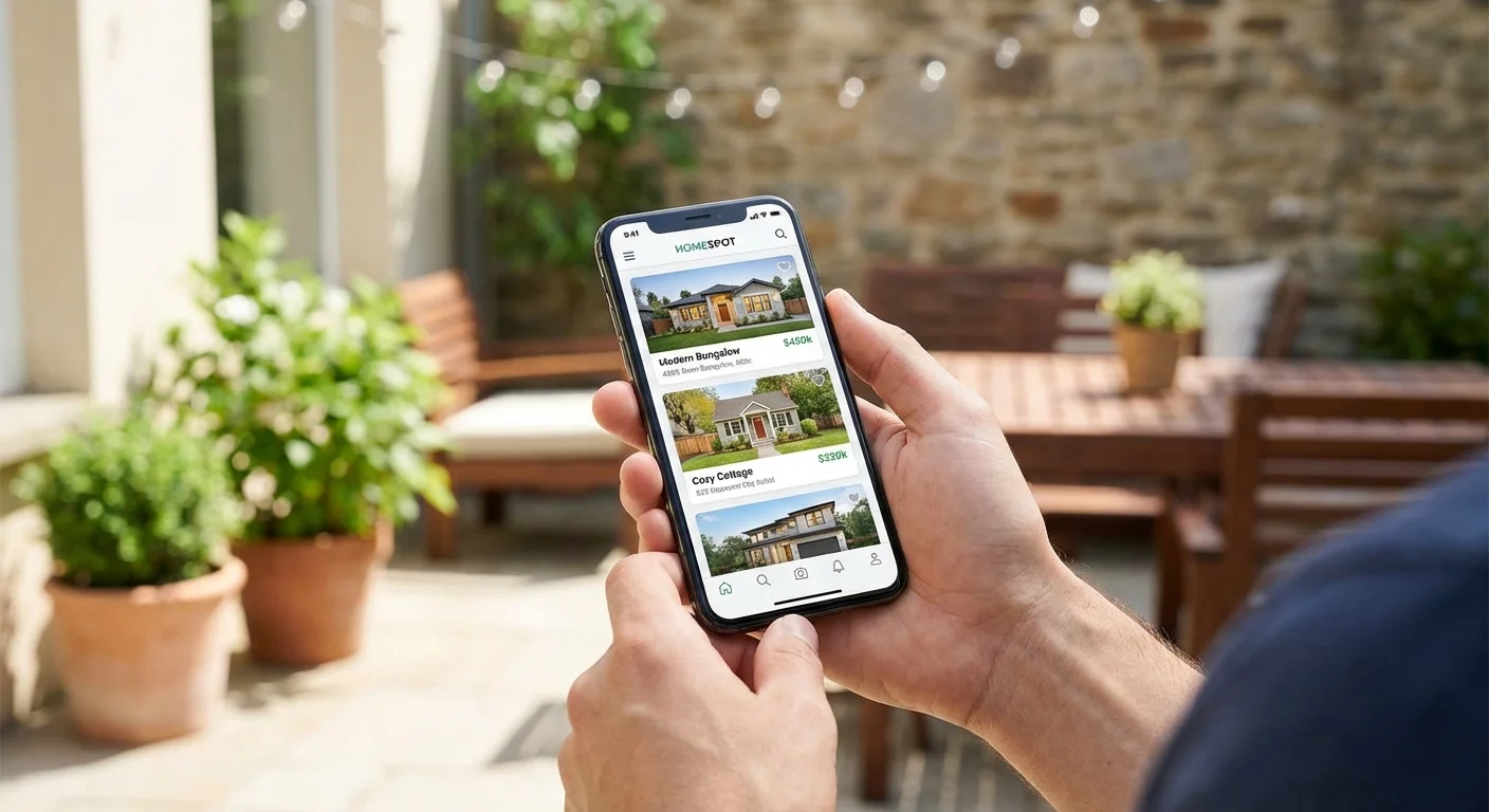 Close-up of a person using a house sitting app on their phone.