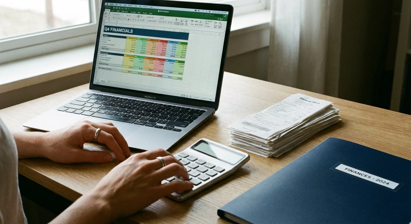 Close-up of voiceover equipment and a checklist on a wooden desk.