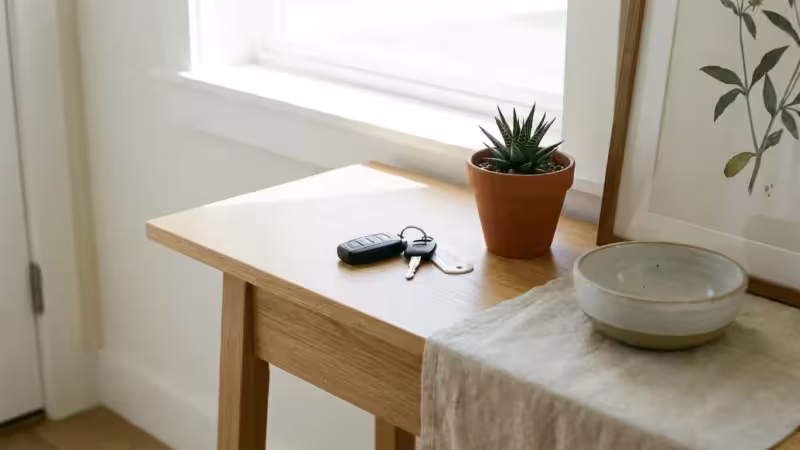 A woman planning a trip on her laptop in a bright, modern home office.