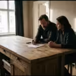 A savvy shopper carefully examining a designer coat at an outdoor outlet mall.