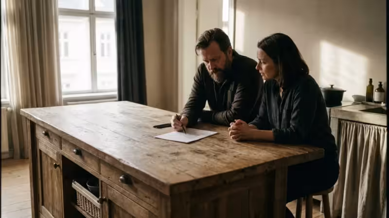 A savvy shopper carefully examining a designer coat at an outdoor outlet mall.