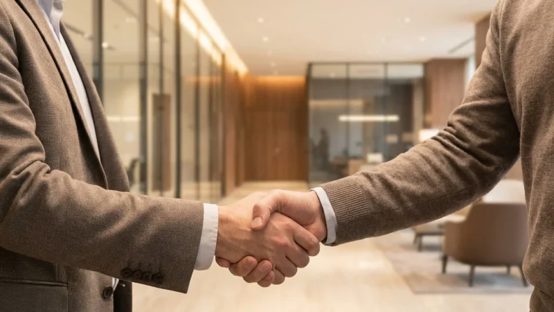 A woman smiling at her phone in a bright, organized kitchen, representing financial peace of mind.