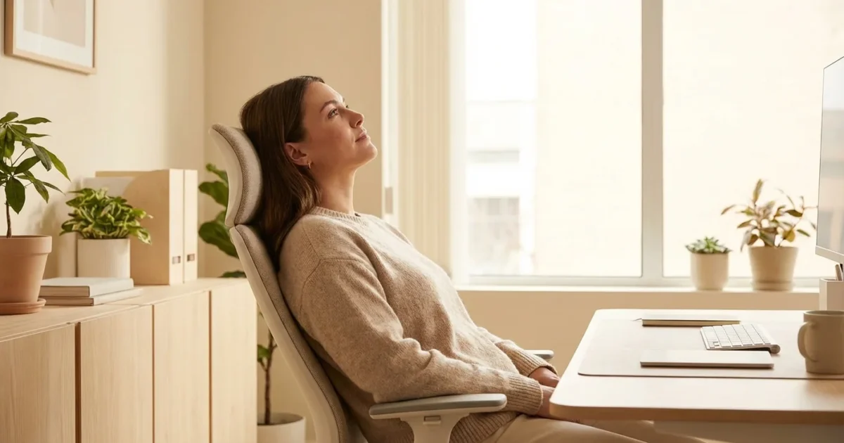 A professional person working calmly at a sunlit desk, representing financial clarity.