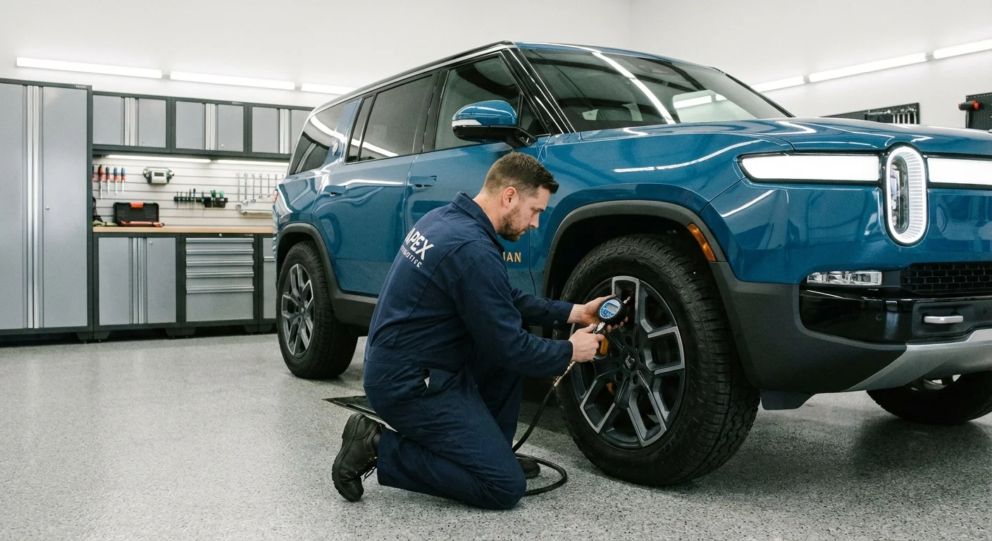 Tense hands resting on a pile of mail and a calculator on a wooden desk.