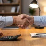 A happy family laughing together on a sunny porch, representing financial security and peace of mind.