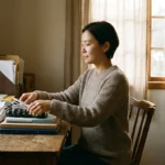 A couple in a bright living room planning their budget on a tablet with their new puppy.