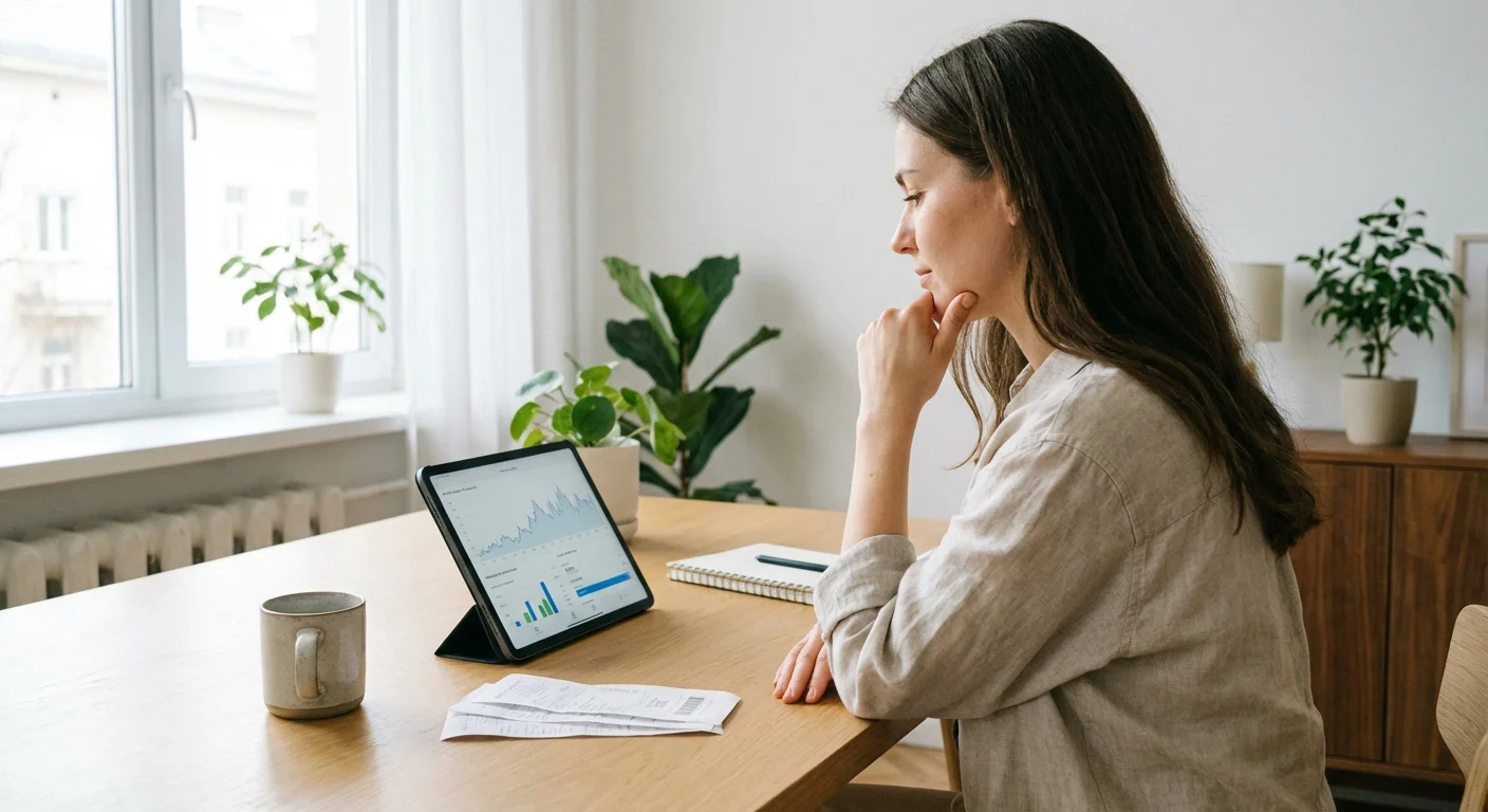 Top-down view of an organized desk with a laptop and a credit card.
