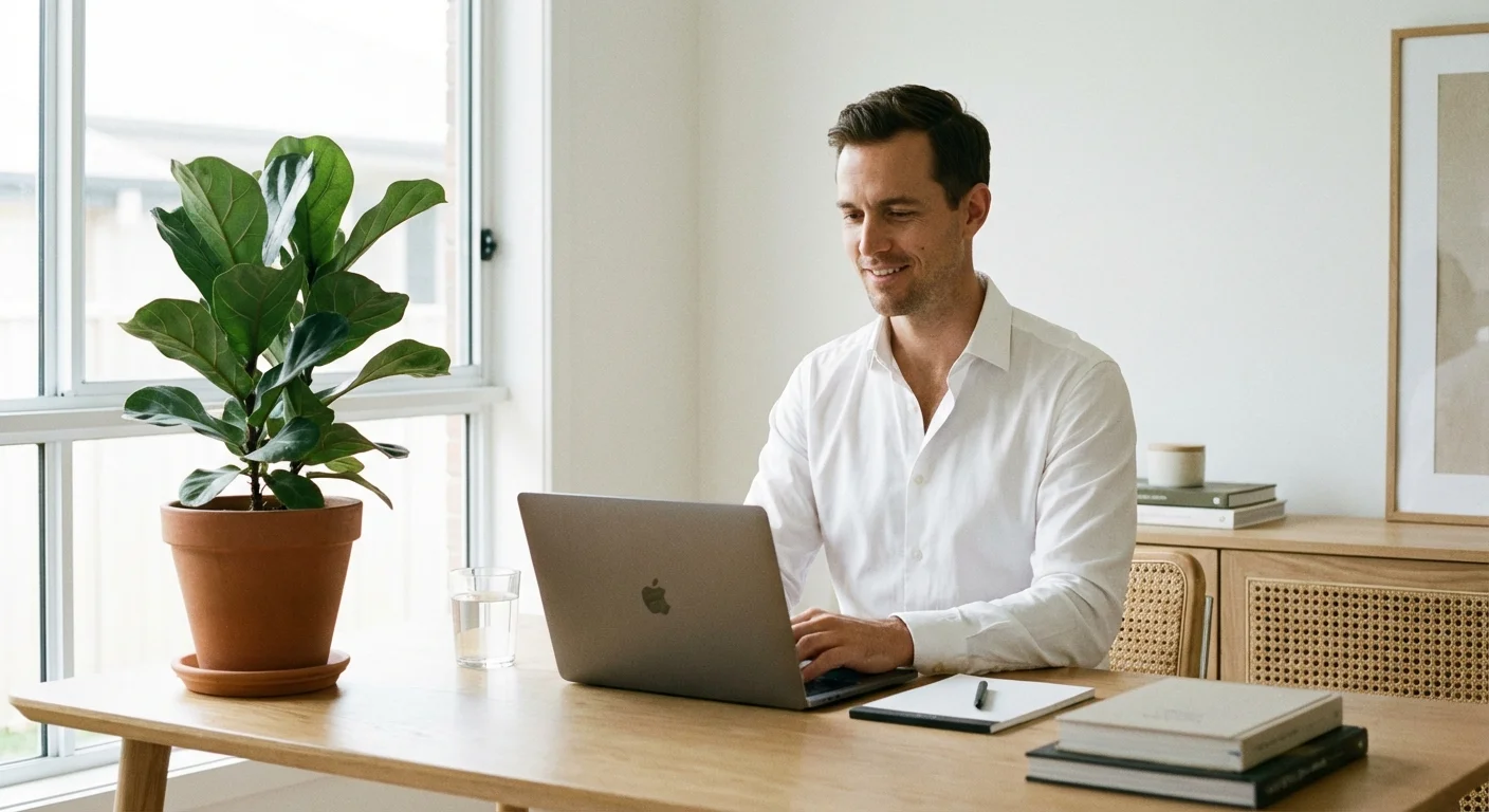Two people collaborating over a tablet at a marble table, representing professional financial advice.